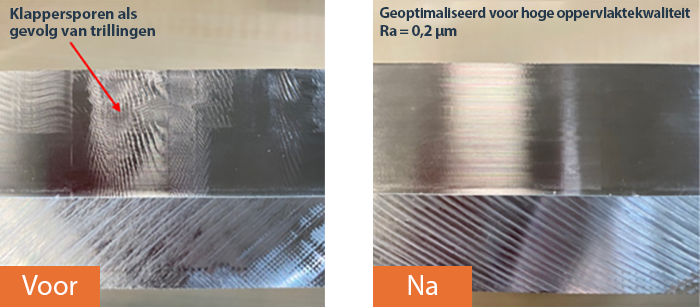 Verschil in oppervlaktekwaliteit voor en na het toepassen van onze trillingsanalysetechnieken