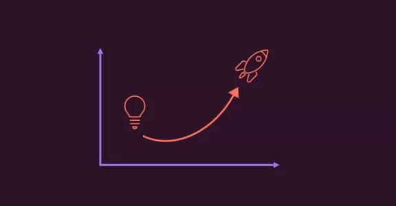 an arrow points from a light bulb to a rocket
