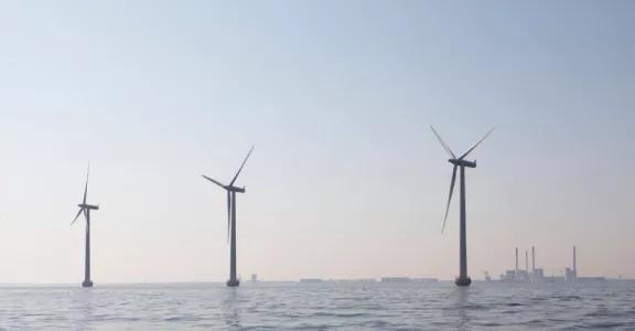 Offshore wind turbines generating renewable energy in the North Sea.