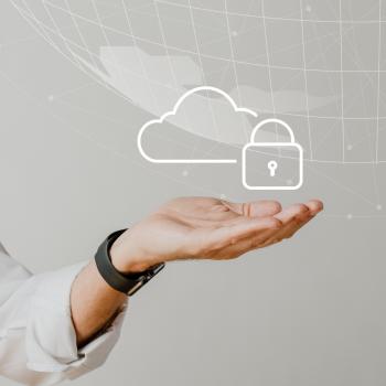 hand holding cloud system with data protection
