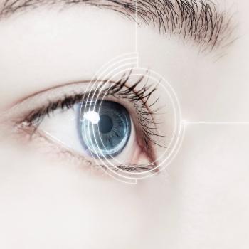 Womans eye with detection lines symbolizing computer vision