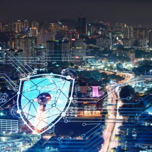 glowing padlock hologram night panoramic city view kuala lumpur malaysia asia concept cyber security shields protect kl companies double exposure
