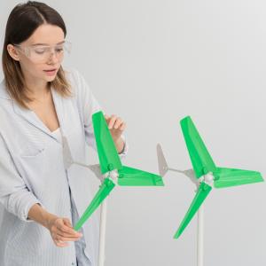 Woman showing wind energy innovation