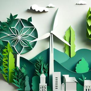 paper art of buildings windmil and nature